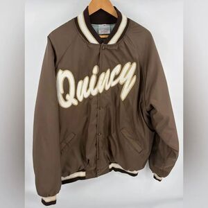 Harvard clothing retro brown varsity bomber graphic snap button jacket sz XL